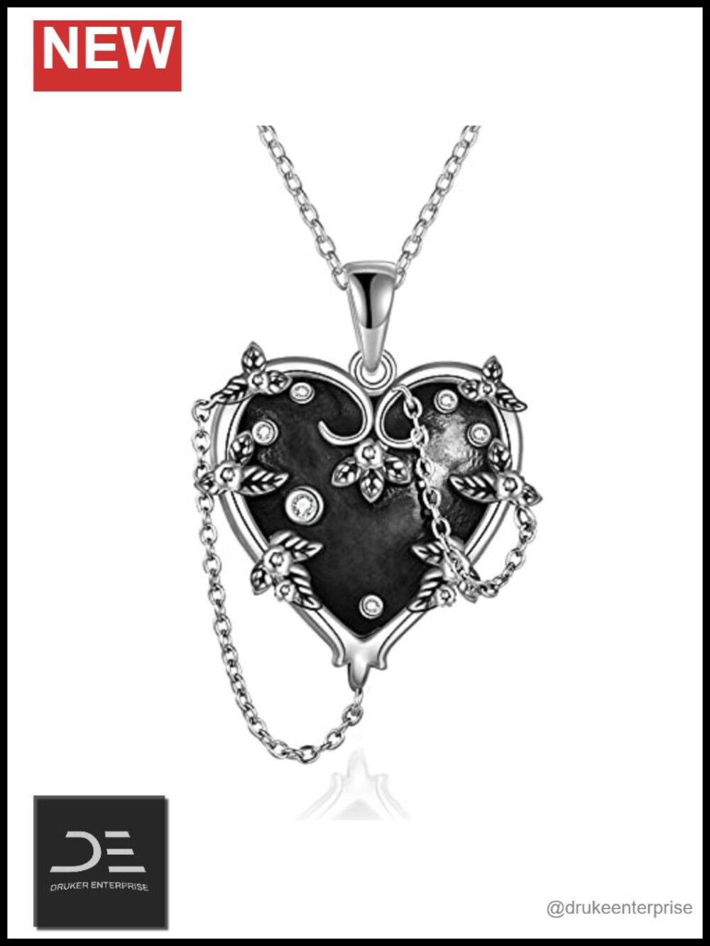 Women's 925 Sterling Silver Gothic Heart Necklace Pendant